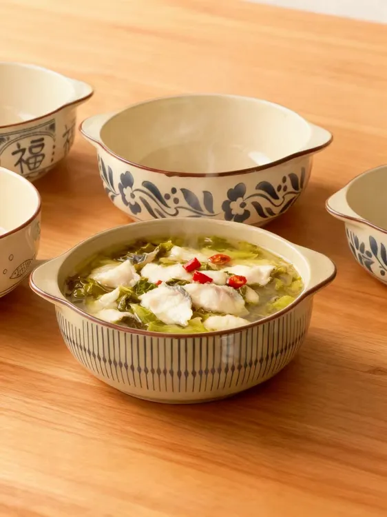 【瓷县令】9.5英寸日式复古双耳大汤碗釉下彩工艺2025新款泡面碗