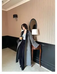 酒午自制秋冬季港风复古翻领羊毛呢子大衣风衣外套女KLF3879