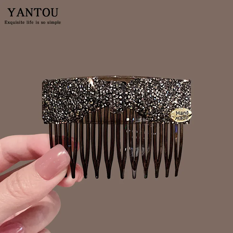 气质闪钻金标蝴蝶结发梳女后脑勺碎发整理前额倒插梳LN-10518