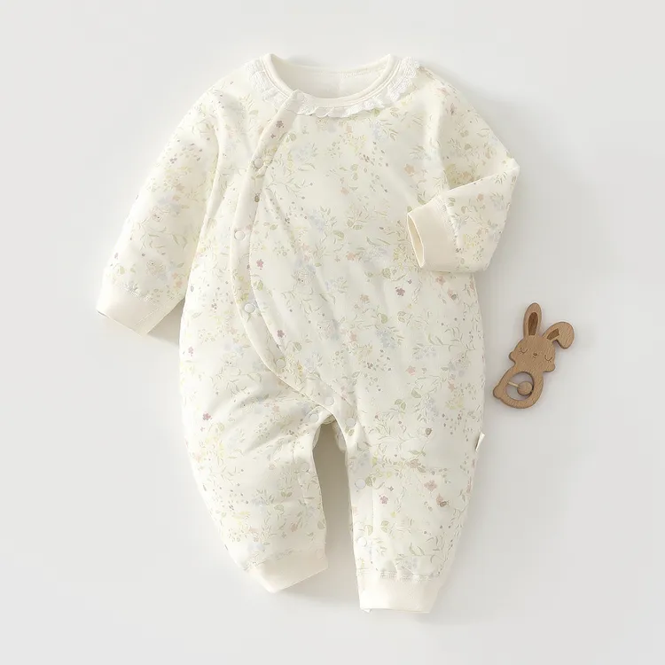 婴儿夹棉连体衣春秋冬宝宝纯棉保暖衣新生儿无骨哈衣40克薄棉外套