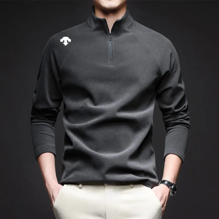 奥特莱斯撤柜秋冬迪家长袖t恤德绒拉链领男士保暖内搭t恤打底衫