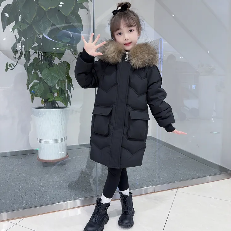 中长款女童羽绒服冬季白鸭绒女孩中大童洋气加厚休闲外套大毛领