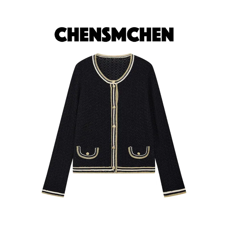 CHENSMCHEN 经典简约圆领长袖针织衫女早秋时尚轻熟开衫CSZ6149SL