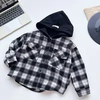 子航同款 定制秋季新款儿童韩版带帽格子外套ZQ2538