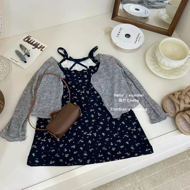 韩国女童连衣裙2025新款夏装碎花吊带连衣裙开衫