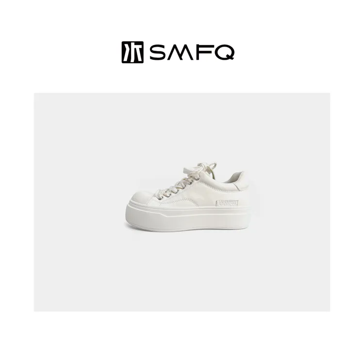 水木夫妻 植柔牛皮+羊皮内里 大头鞋厚底增高休闲鞋小白鞋女