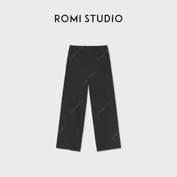ROMI STUDIO秘鲁进口棉纱弹力垂顺直筒阔腿休闲裤RWDRXD1817-B