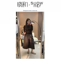 SHOW HER【皮裤】皮裤早秋韩版洋气pu皮显瘦宽松阔腿休闲七分裤