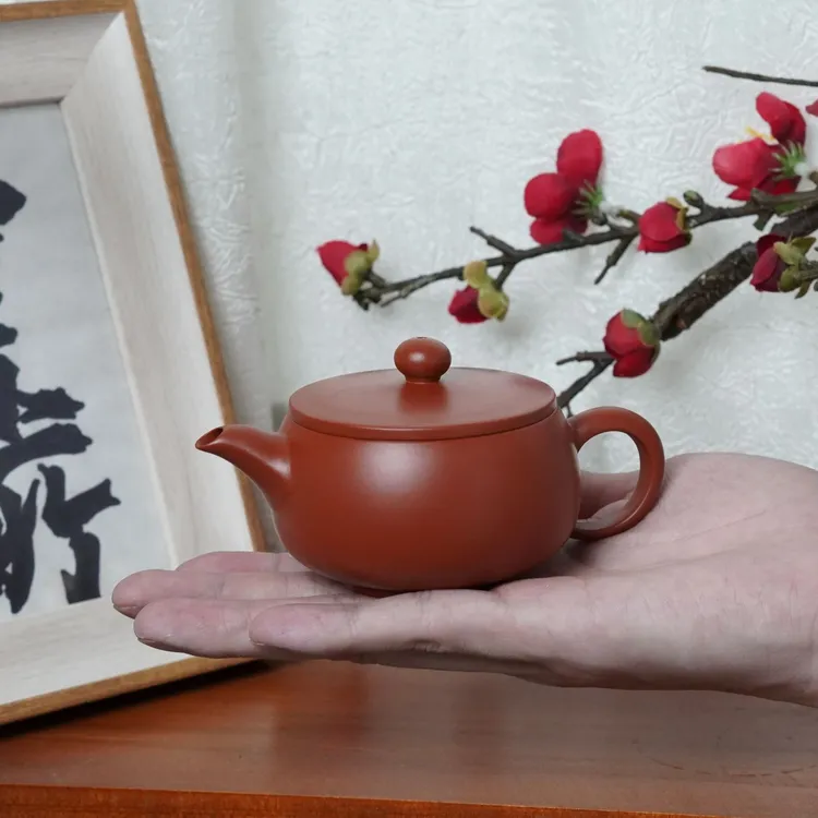 潮州手拉壶原矿朱泥大口手工壶广天壶大口盖手工拉胚家用茶壶