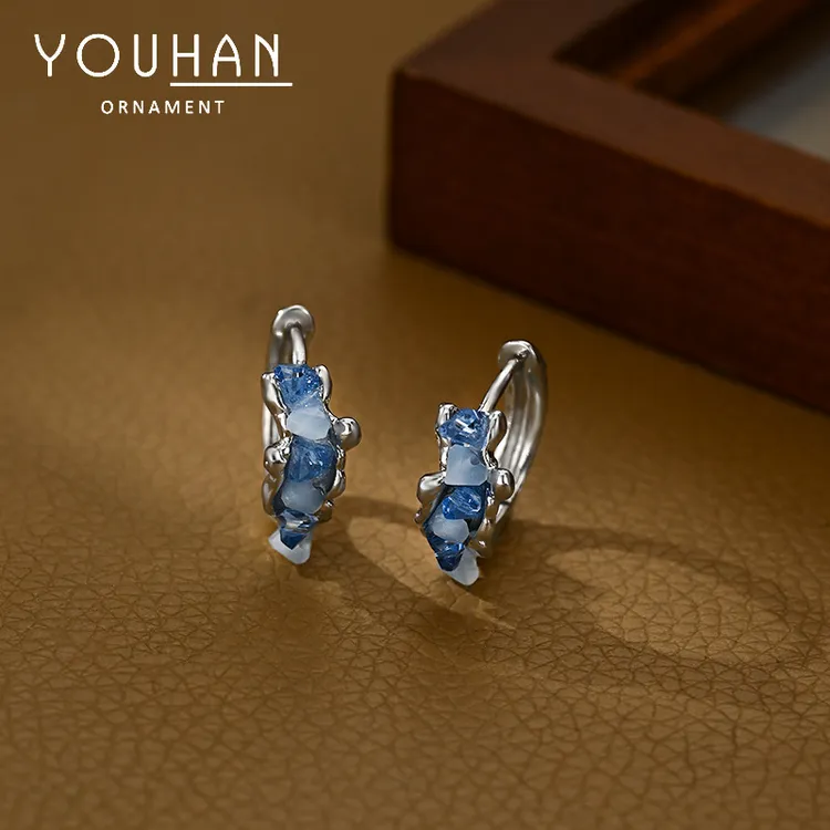 纯铜陶瓷耳饰 不规则金属水晶耳扣女小众设计感高级优雅复古时尚