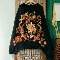 （HK25007）凤徕兮私人定制黑色福禄底金凤凰牡丹刺绣全松紧垮裤 单