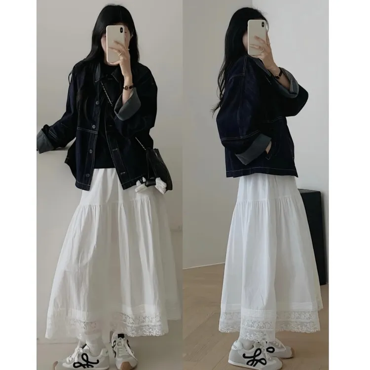 春秋网红2025新款爆款显瘦气质百搭牛仔上衣时尚百褶韩版裙子