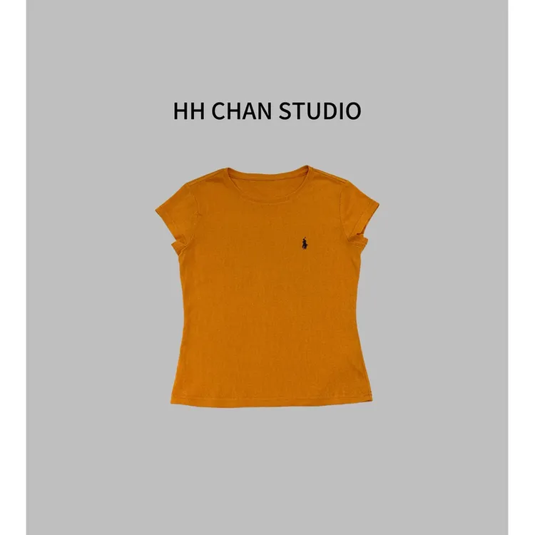HH.CHAN“橙小C”竹节棉花纱浓郁橙色小版圆领短袖HH52D36231