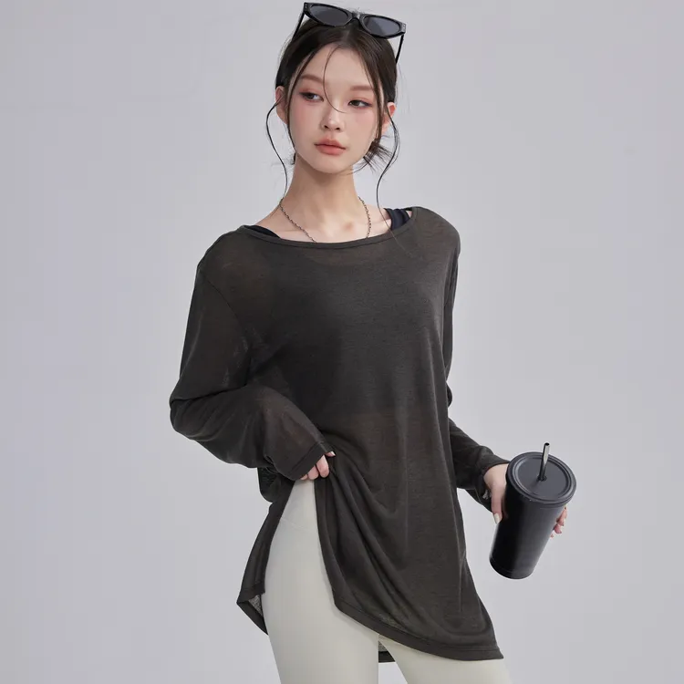 宋站宽松瑜伽服罩衫女薄透气速干健身上衣显瘦普拉提训练运动长袖