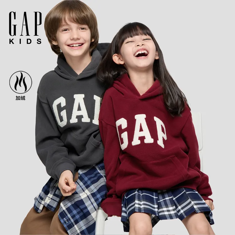 Gap男女童2025秋季新款logo摇粒绒宽松套头连帽卫衣装 DR 804638