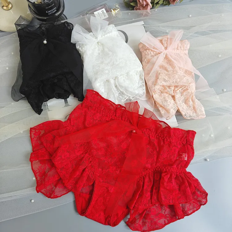 本命年红色结婚大码洛丽塔纯欲风蕾丝透气舒适女士高腰三角内裤