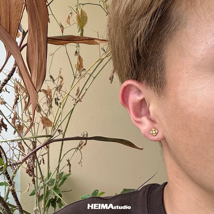 925银耳饰 原创鸢尾花系列十字架莫桑钻耳钉纯银耳环男女养耳洞