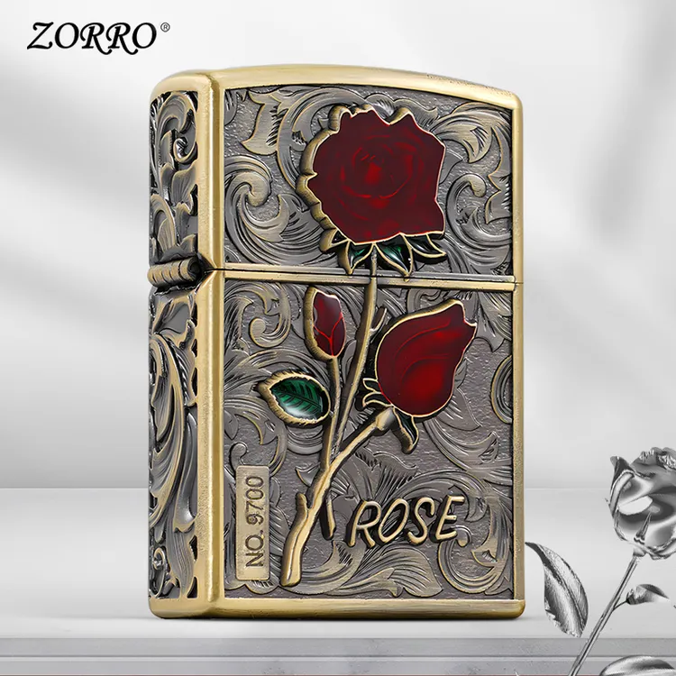 ZORRO【限定礼盒】佐罗原装浮雕玫瑰防风打火机送男友七夕礼物实用