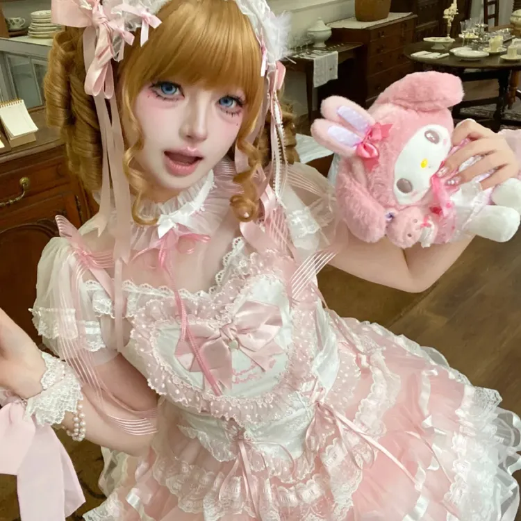 【花与珍珠匣-丝缎芭蕾&官方合作店】甜美洛丽塔裙子连衣裙狗短