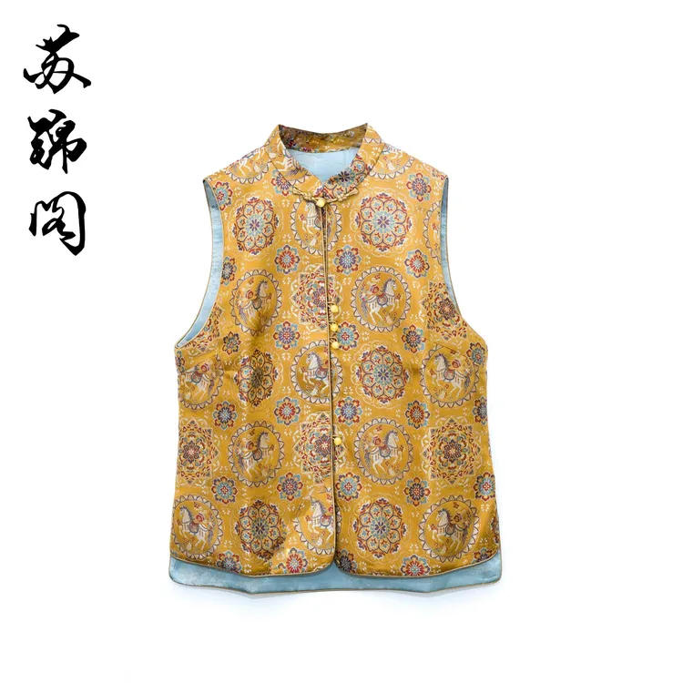 3023-12973苏锦阁宋锦百分百桑蚕丝马甲新款气质高档高端上档次