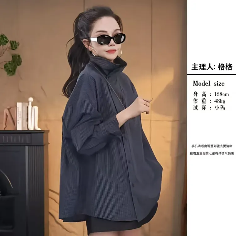 【格小姐】9879-3秋新款气质时尚潮流百搭设计感宽松显瘦翻领衬衫女