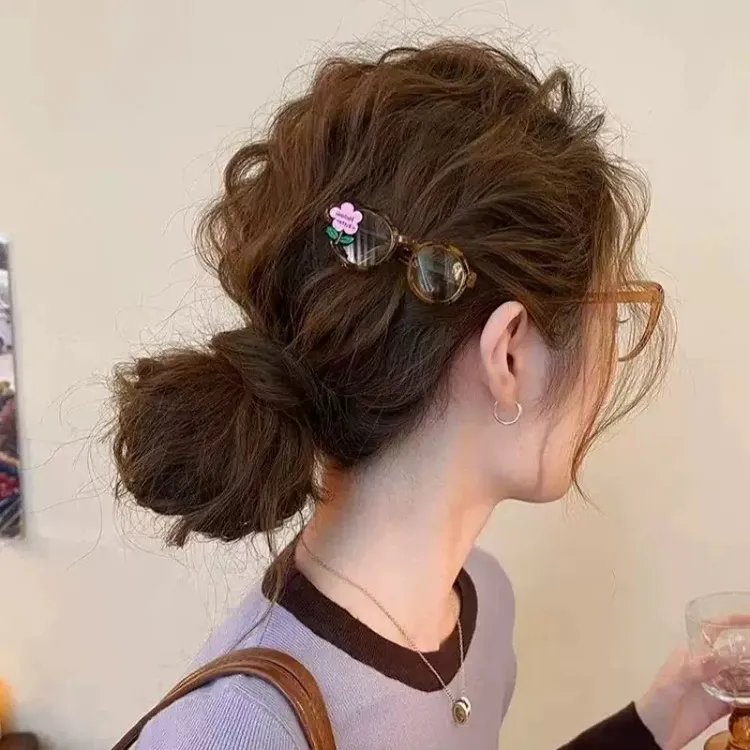 时髦必入！粉色小花眼镜发夹女侧边夹碎发刘海夹2025新款高端发卡