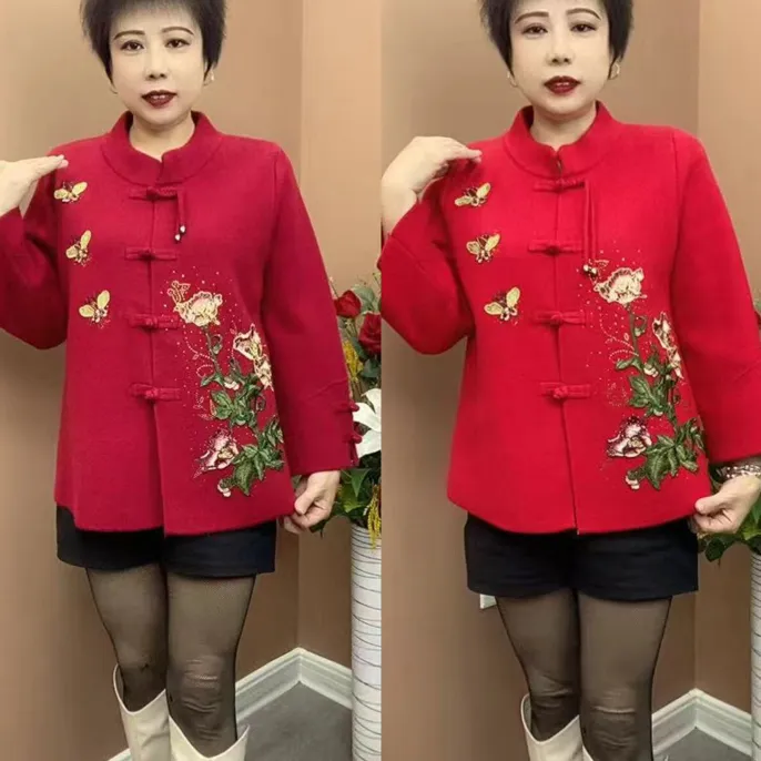 时尚刺绣中老年妈妈针织秋冬中式长袖开衫外套