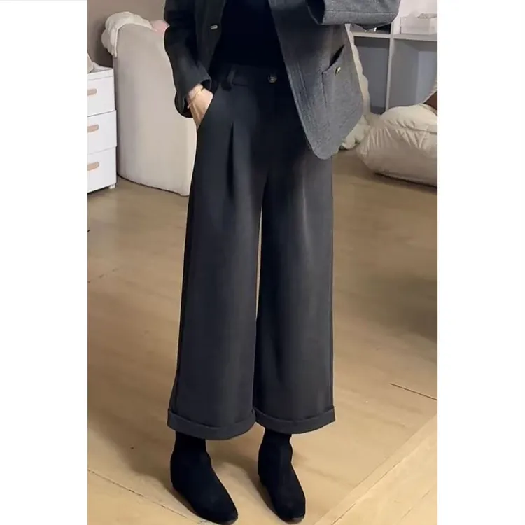 艾塔莉秋季哈伦裤百搭休闲裤轻职风阔腿裤口袋秋冬高腰百搭小西裤