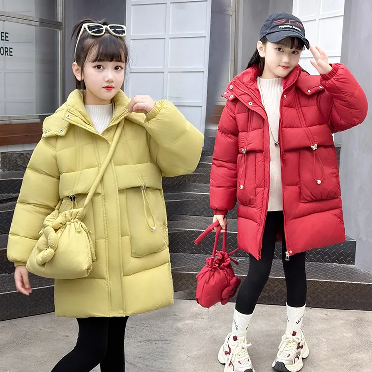 女童棉服2025新款韩版中长款加厚连帽保暖外套女孩洋气大口袋棉衣