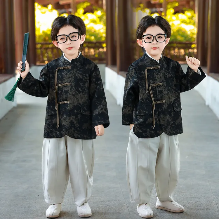 儿童秋款新中式服装男宝宝国风盘扣民族古风幼儿园表演服唐装汉服