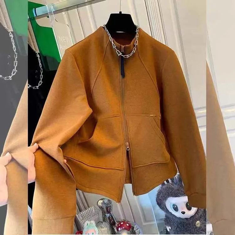 美式双拉链圆领T恤卫衣打底衫宽松休闲上衣女秋冬新款开衫卫衣