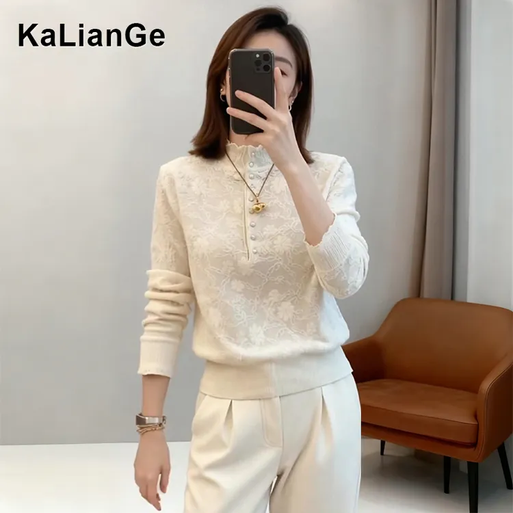 卡莲格/法式高级感打底羊毛衫女秋冬新款毛衣内搭针织蕾丝衫上衣