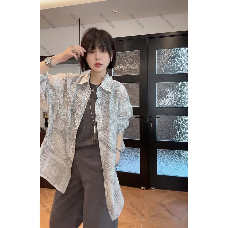 【波西米亚】莱赛尔锦纶小众印花气质衬衫薄款透气中长款上衣女防晒