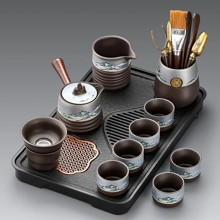 唐仙紫砂茶具茶台一整套家用办公高档防烫侧把泡茶壶茶杯套装喝茶