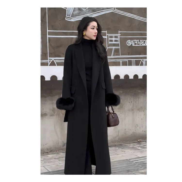 DOUDOUMANMAN-秋冬长款轻奢气质时尚双面呢大衣高贵秋冬装短款