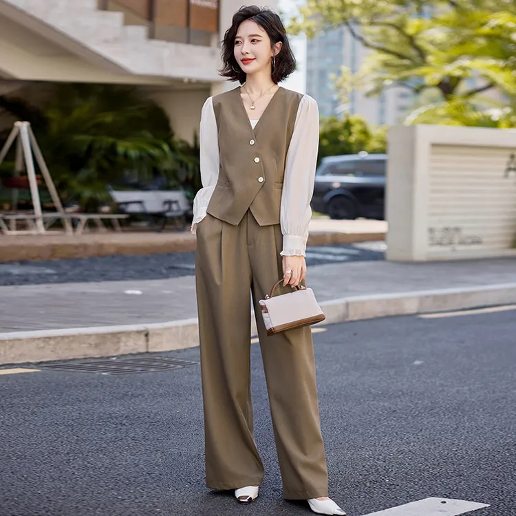 女时尚休闲套装2024秋季新款拼接长袖修身外套阔腿裤两件套Z