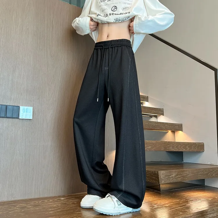 美式潮牌重磅裤子宽松垂感阔腿裤春秋百搭直筒休闲裤设计感长裤潮