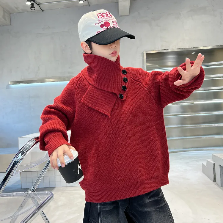 男童高领毛衣秋冬款2025新款儿童可拆卸领口针织衫中大童线衣保暖