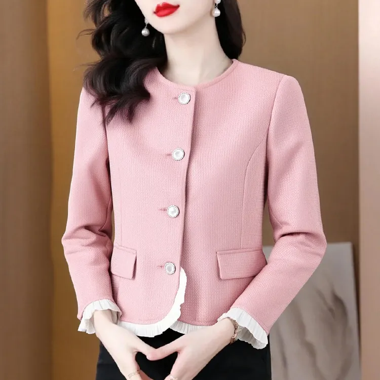 粉色小香风外套女士秋冬装2025新款小个子名媛气质高级感短款上衣