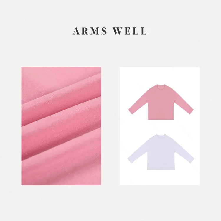 ARMS WELL王囡囡 白/粉色纯色宽版散口边长袖T恤 L170