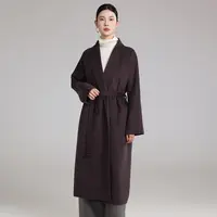 法式青果领浴袍款长款羊绒大衣
