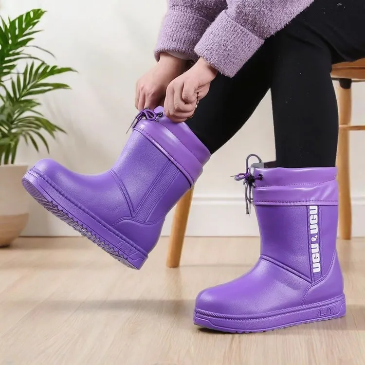 雨靴男雪地靴女中高筒雨鞋男水鞋加厚加绒保暖冬季棉胶鞋加棉雨鞋