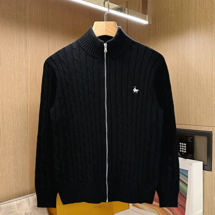 老钱风扭花编织衣服高级感毛衣秋冬款商务男士半高领刺绣开衫外套