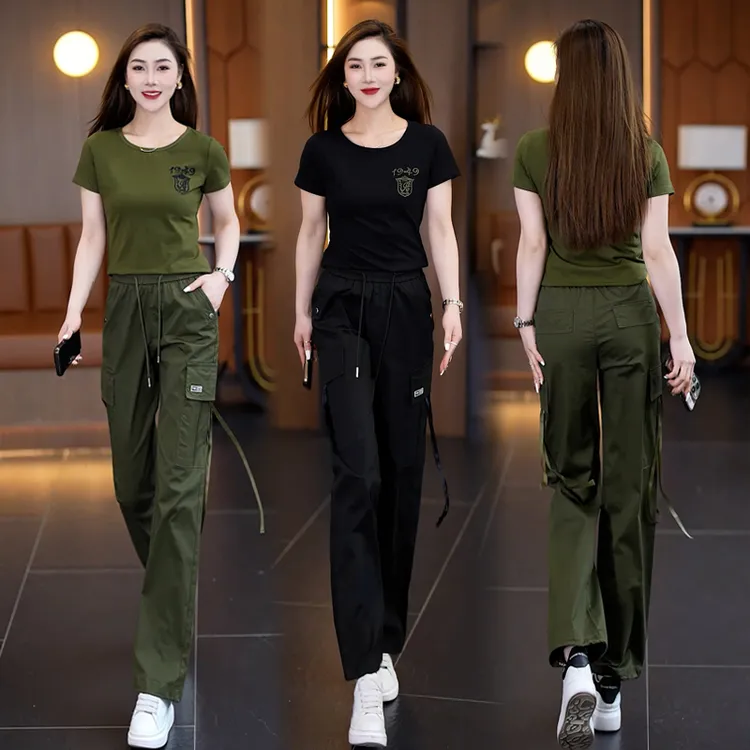 工装迷彩服套装女春秋季2025年新款运动休闲时尚水兵舞两件套