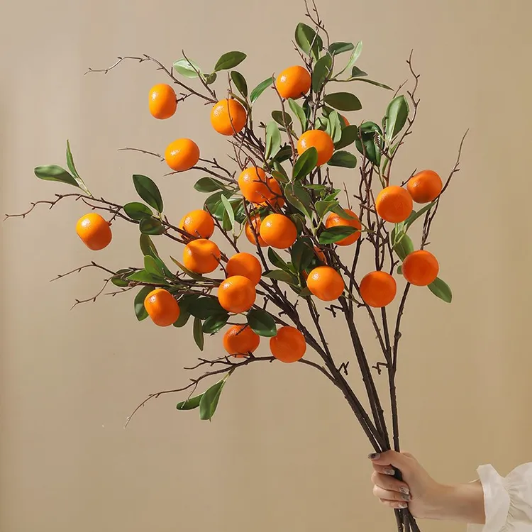 橘子仿真花水果客厅餐桌装饰摆件桌面插花干枝假花束新年软装装饰
