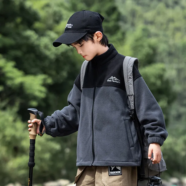 男童摇粒绒外套男童抓绒洋气春秋款儿童加绒薄款校服神器保暖内搭