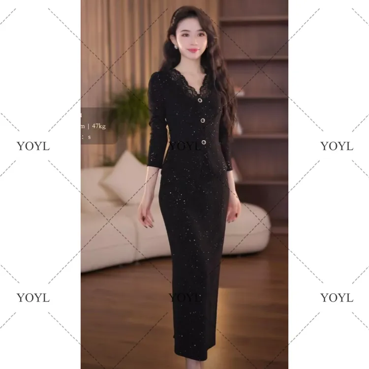 【yola】夜幕星空秋冬新款气质显瘦假两件直筒连衣裙-YL11995