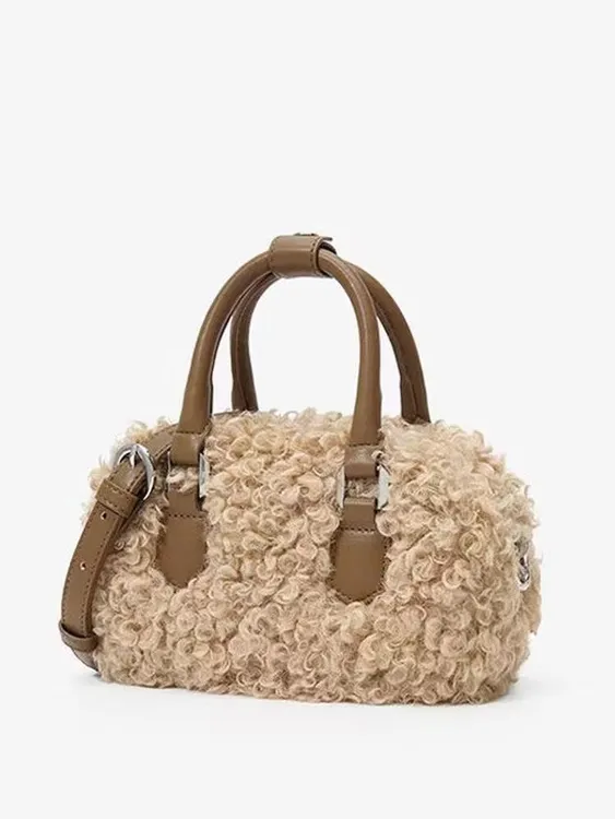 2025秋冬新款超火毛毛波士顿包小众设计通勤百搭毛绒手提包斜挎包
