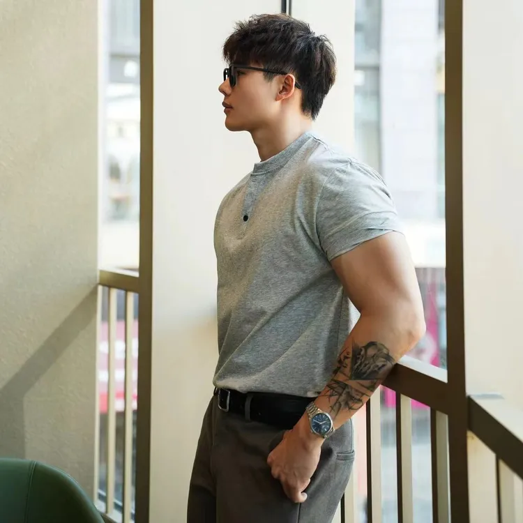 潮流亨利领T恤sorona夏季短袖纯色透气户外运动亨利衫休闲男上衣