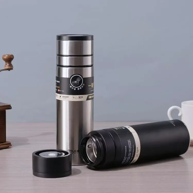 康林一键开盖保温杯不锈钢真空保温杯茶水分离商务车载泡茶杯